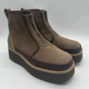 UGG Brown Suede Platform Ankle Boots Zip Front Women’s Size 11